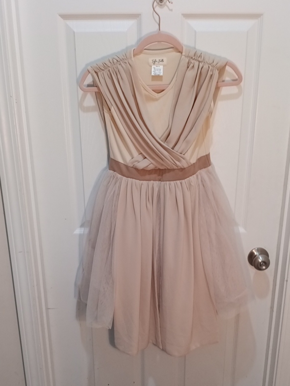 Girls' Cream Tulle Waistband Formal Dress